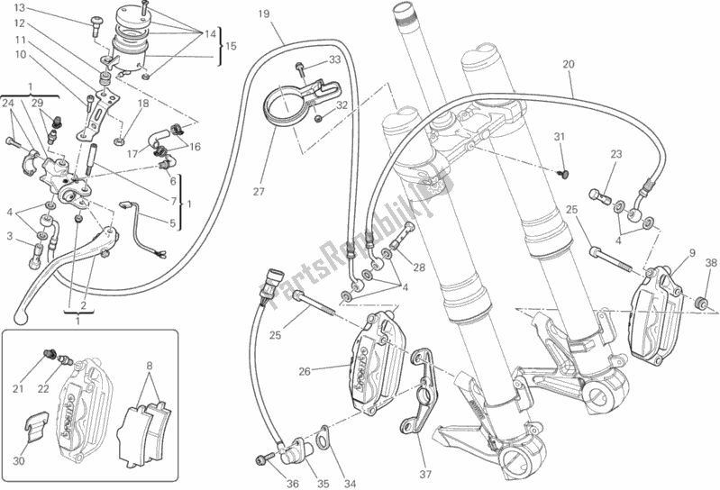 Alle onderdelen voor de Voorremsysteem van de Ducati Superbike 848 EVO Corse SE 2013